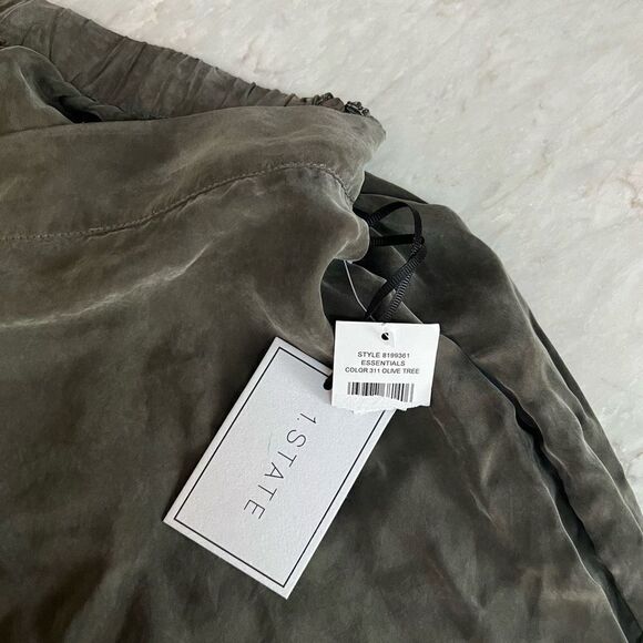 1.STATE Ruffle Wide Leg Pants in olive tree color size 10 NWT - Picture 5 of 9